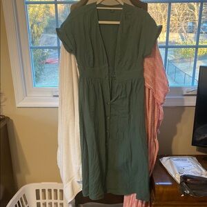 shein green button down maxi dress